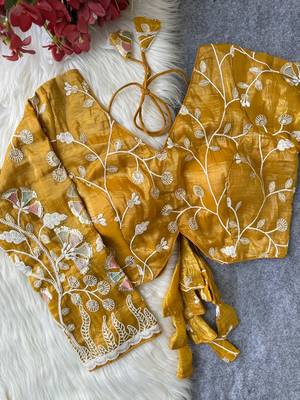 Gold navratri embroidered space silk blend designer blouse 2