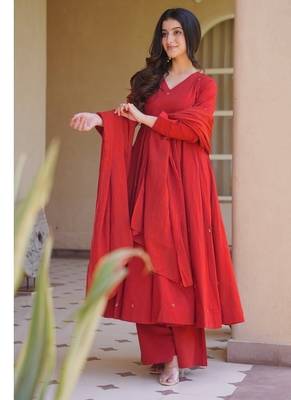 Red embroidery brocade full stitched anarkali suit 2