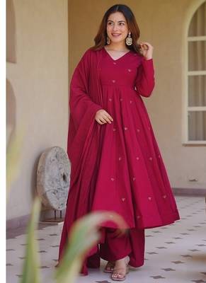 Rani pink embroidery brocade full stitched anarkali suit 1