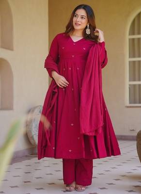 Rani pink embroidery brocade full stitched anarkali suit 2