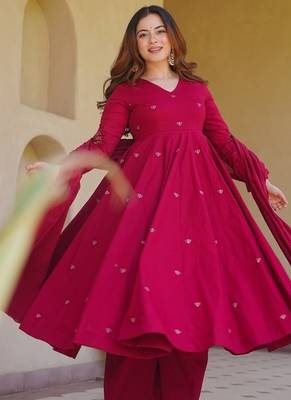 Rani pink embroidery brocade full stitched anarkali suit 3