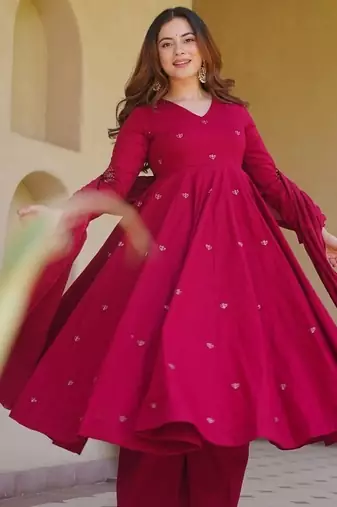 Rani pink embroidery brocade full stitched anarkali suit