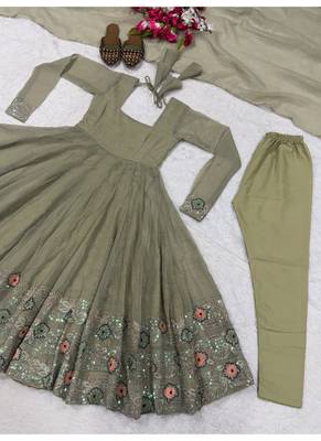 Mahendi embroidery crunchy silk full stitched anarkali suit 4