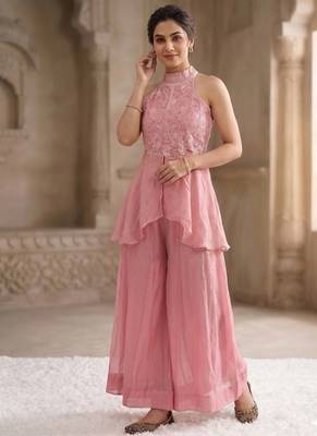 Baby pink embroidery fandy crush full stitched sarara plazo 1