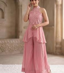 Baby pink embroidery fandy crush full stitched sarara plazo