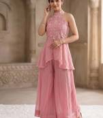 Baby pink embroidery fandy crush full stitched sarara plazo