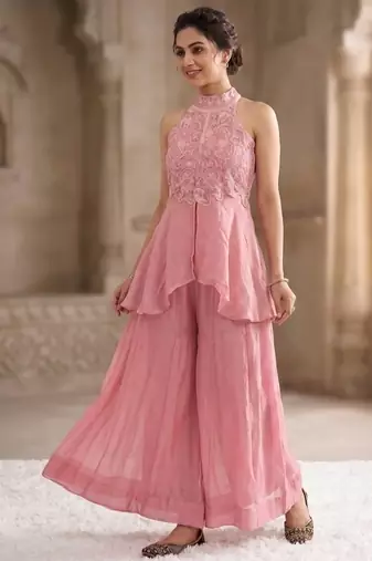 Baby pink embroidery fandy crush full stitched sarara plazo
