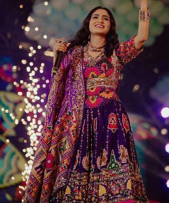 Purple Digital Print & Mirror Cotton Lahenga Choli Set 1