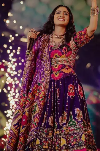 Purple Digital Print & Mirror Cotton Lahenga Choli Set