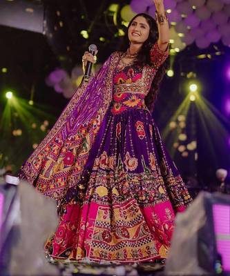 Purple Digital Print & Mirror Cotton Lahenga Choli Set 2