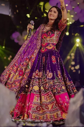 Purple Digital Print & Mirror Cotton Lahenga Choli Set