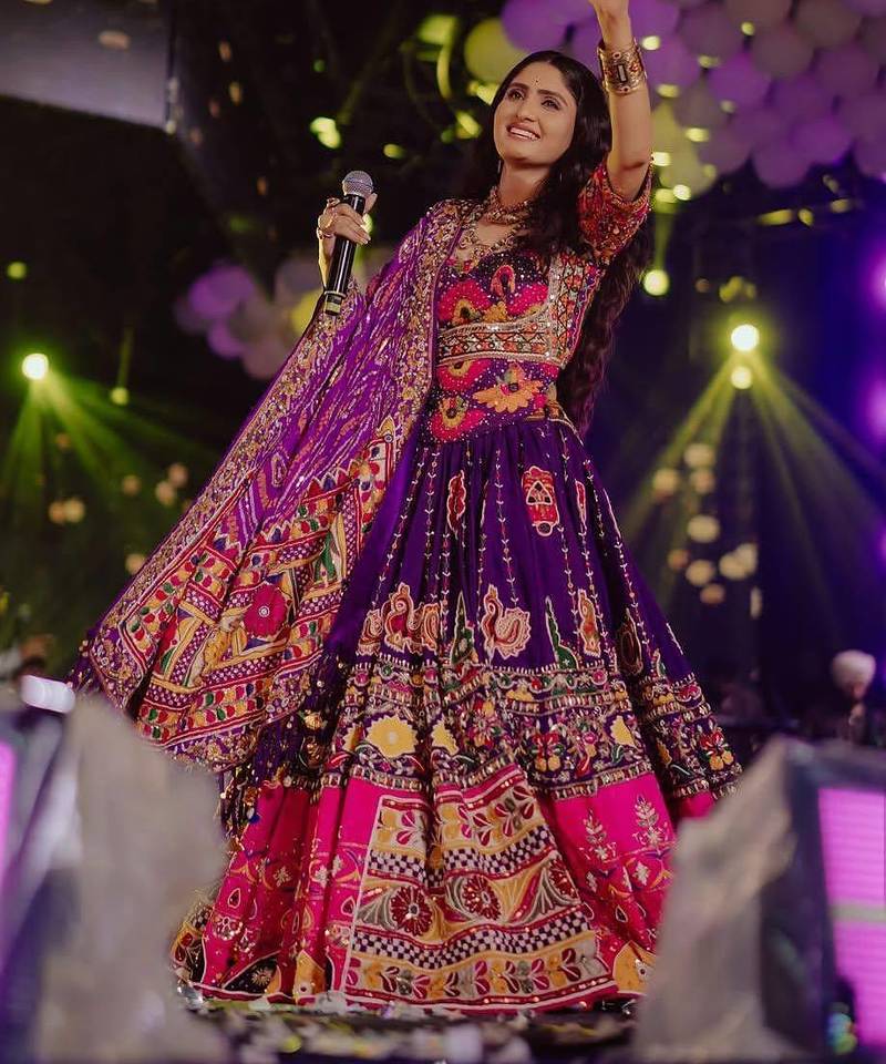 Purple Digital Print & Mirror Cotton Lahenga Choli Set