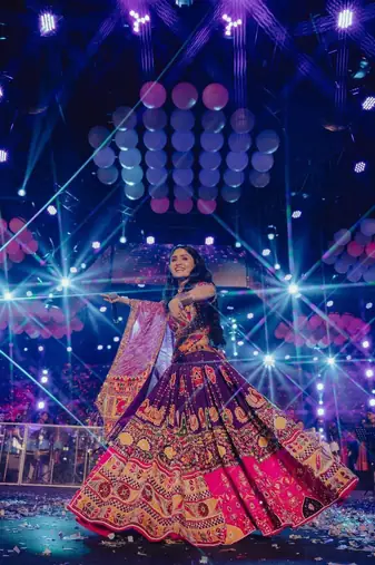 Purple Digital Print & Mirror Cotton Lahenga Choli Set