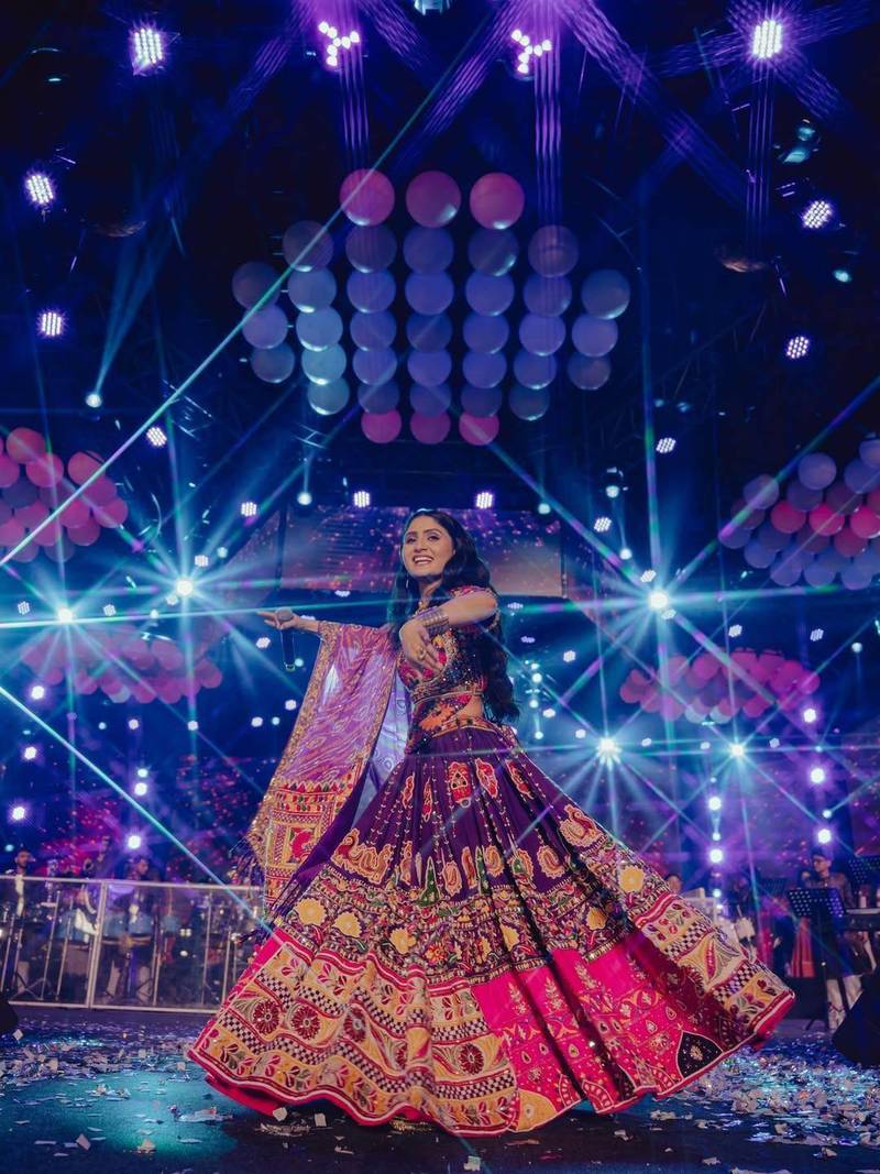 Purple Digital Print & Mirror Cotton Lahenga Choli Set