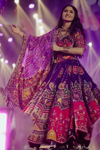 Purple Digital Print & Mirror Cotton Lahenga Choli Set