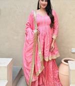Baby pink embroidery vichitra silk  full stitched sarara plazo