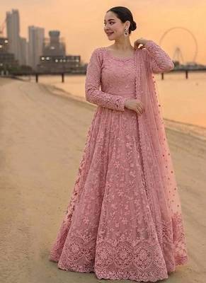 Light Pink Color Embroidery Work Faux Georgette salwar Suit 1