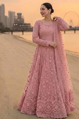 Light Pink Color Embroidery Work Faux Georgette salwar Suit