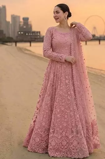 Light Pink Color Embroidery Work Faux Georgette salwar Suit