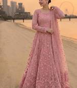 Light Pink Color Embroidery Work Faux Georgette salwar Suit