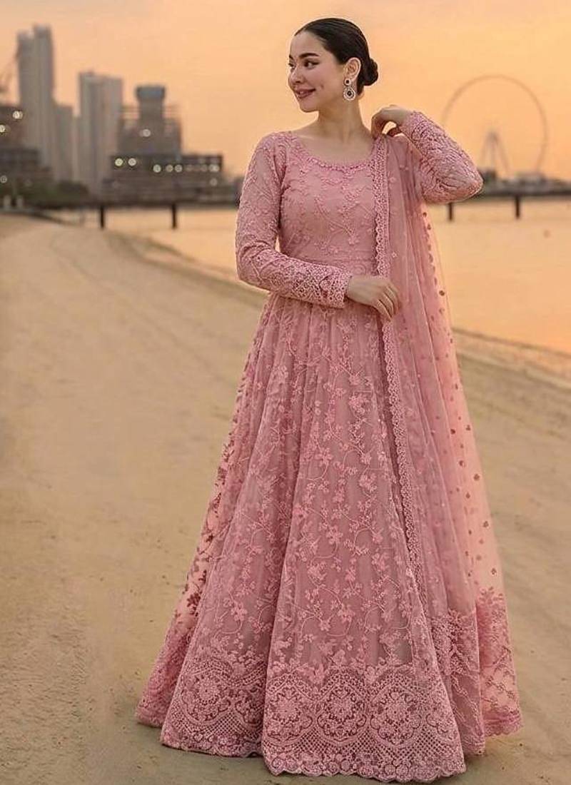 Light Pink Color Embroidery Work Faux Georgette salwar Suit