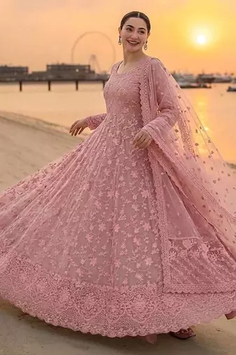 Light Pink Color Embroidery Work Faux Georgette salwar Suit