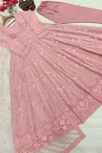 Light Pink Color Embroidery Work Faux Georgette salwar Suit