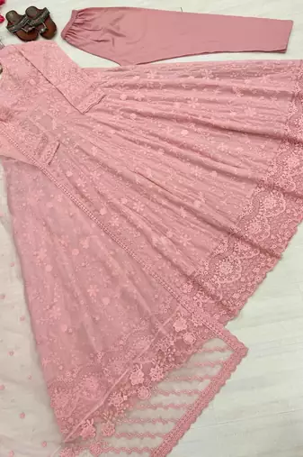 Light Pink Color Embroidery Work Faux Georgette salwar Suit