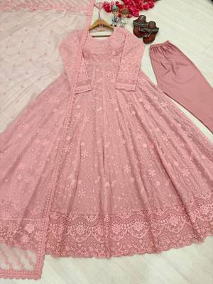 Light Pink Color Embroidery Work Faux Georgette salwar Suit 5