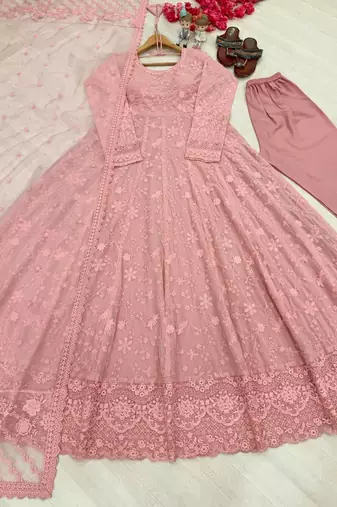 Light Pink Color Embroidery Work Faux Georgette salwar Suit