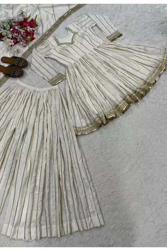 White embroidery vichitra silk  full stitched sarara plazo