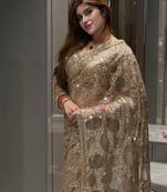 Golden net embroidered saree with sequins work