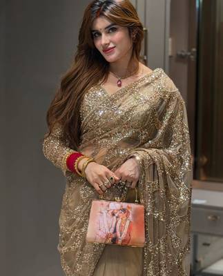 Golden net embroidered saree with sequins work 2