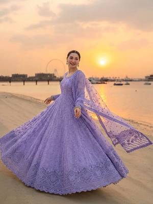 Purple Color Embroidery Work Faux Georgette salwar Suit 1