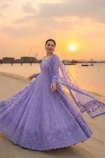Purple Color Embroidery Work Faux Georgette salwar Suit