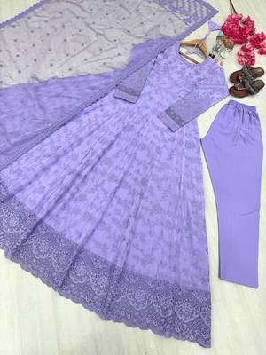 Purple Color Embroidery Work Faux Georgette salwar Suit 3