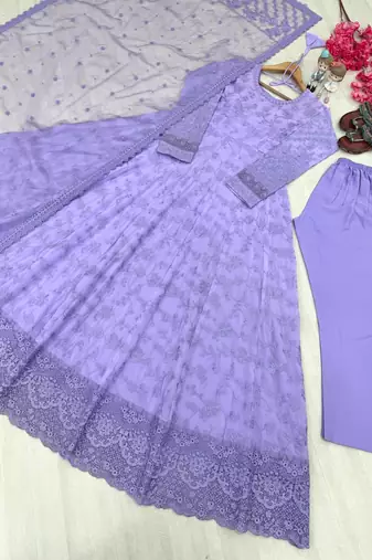 Purple Color Embroidery Work Faux Georgette salwar Suit