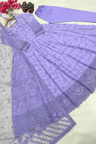 Purple Color Embroidery Work Faux Georgette salwar Suit