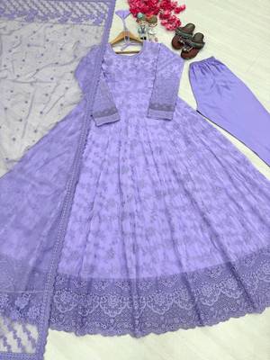 Purple Color Embroidery Work Faux Georgette salwar Suit 5