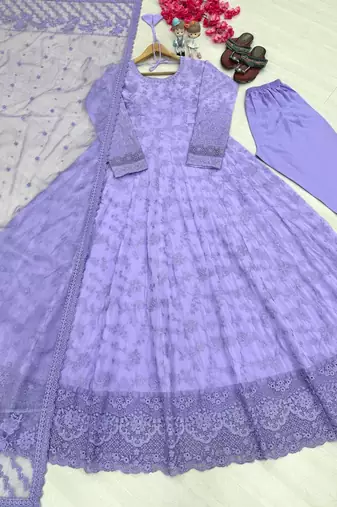 Purple Color Embroidery Work Faux Georgette salwar Suit