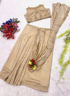 Cream georgette embroidered saree with sequins work 4