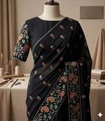 Black georgette embroidered saree with thread work