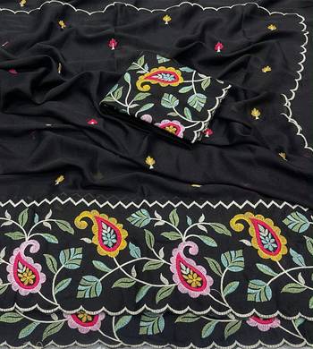 Black georgette embroidered saree with thread work 2