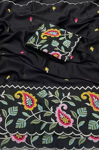 Black georgette embroidered saree with thread work