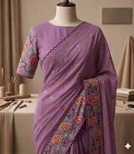 Lavender georgette embroidered saree with thread work