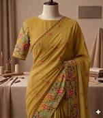 Mustard georgette embroidered saree with thread work