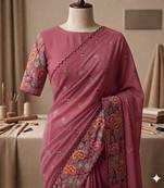 Mauve georgette embroidered saree with thread work