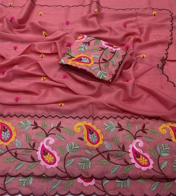 Mauve georgette embroidered saree with thread work 2
