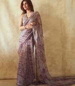 Lavender silk blend embroidered saree with sequins work