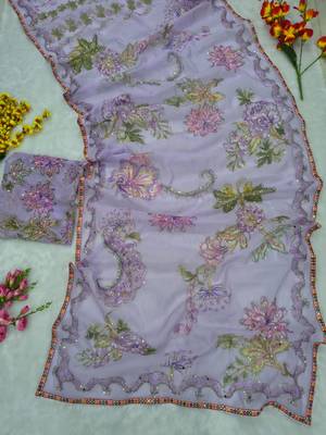 Lavender silk blend embroidered saree with sequins work 4